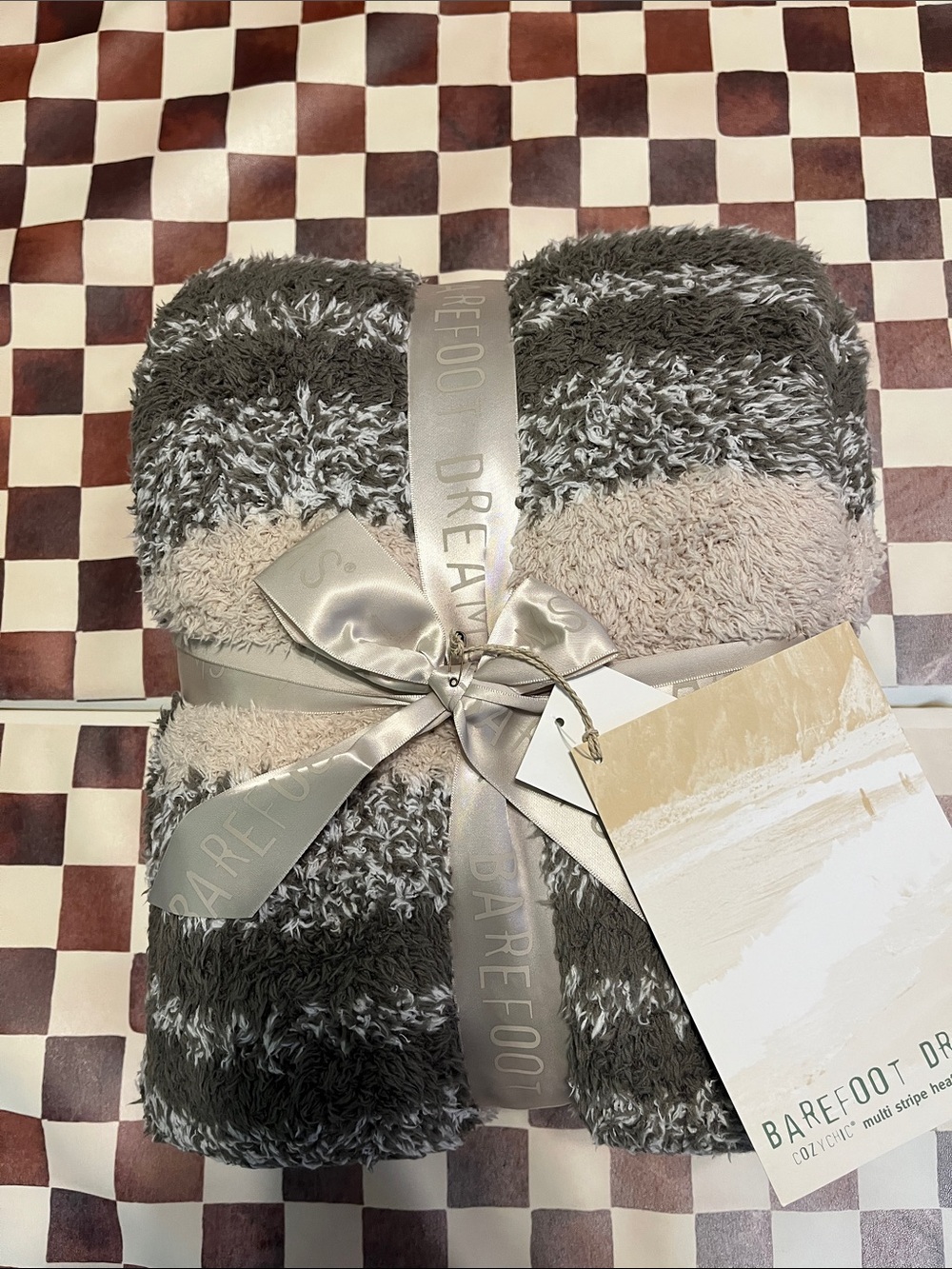 Barefoot Dreams Striped Plush Throw Blanket in Gray and Cream